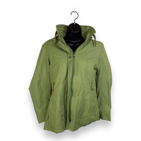SMALL VINTAGE GALLERY BRAND WINDBREAKER JACKET COAT GREEN NYLON LINED HOODED - Picture 1 of 12